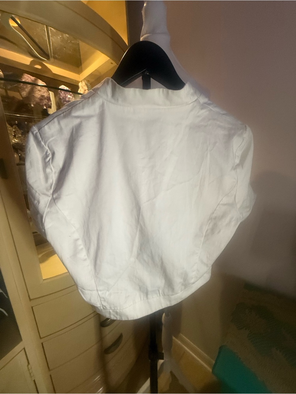 R&K Originals White Cropped Bolero Jacket Shrug Size S Short Sleeve Stretch - Picture 4 of 5